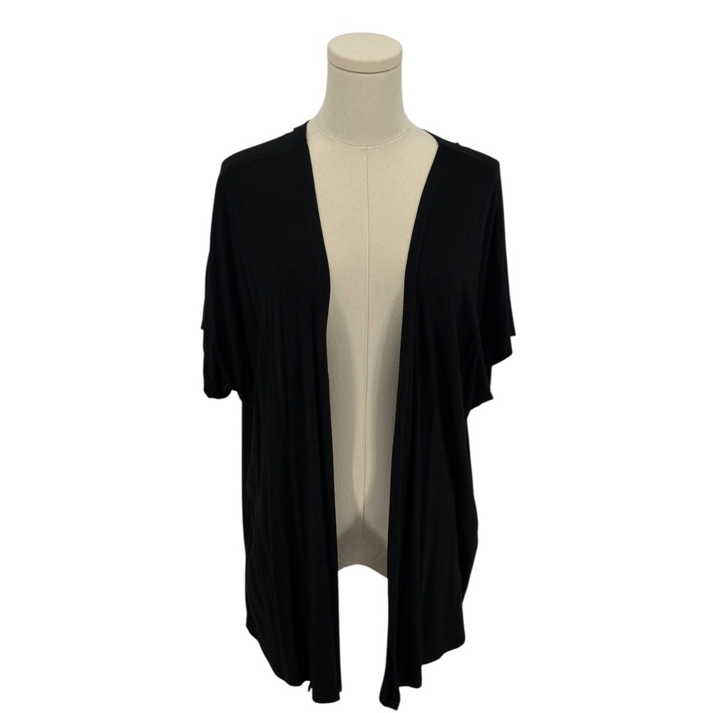 Free to Live Black Open Front Short Sleeve Lightweight Cardigan Kimono XL